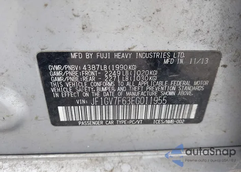 2014 Subaru Impreza Wrx Limited из США, поврежденный, VIN JF1GV7F63EG011955